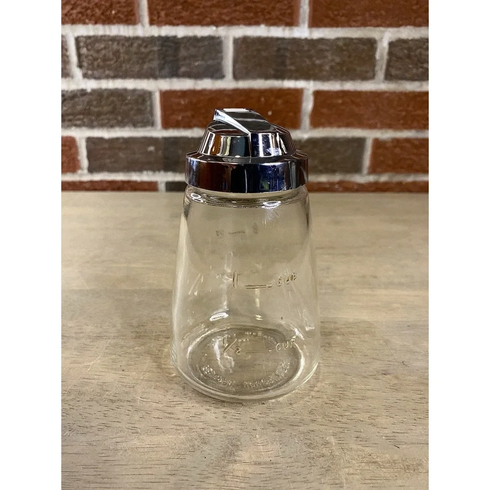 Sugar Dispenser Federal Housewares Clear Glass Measurements On Side Of Glass VTG